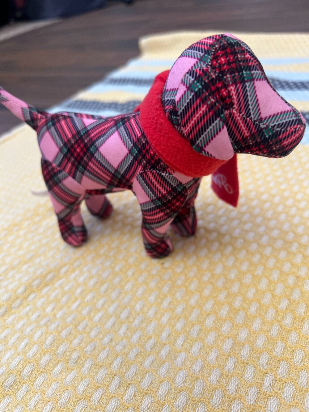 Victoria's Secret PINK Vintage Pink Tartan Plaid Dog Plush Scarf Collectible